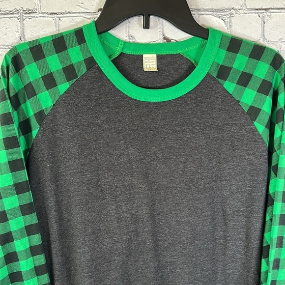 Luxury JLT Baseball Ringer Tee T-Shirt Women 3XL Green Buffalo Check 3/4 Sleeves - Picture 5 of 14